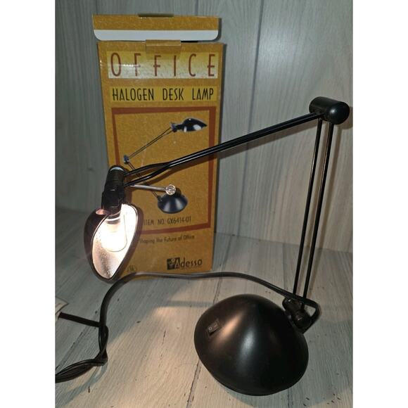 Vtg ADESSO Adjustable Arm & Shade Office Lamp Halogen Desk Lamp Light - Picture 2 of 9